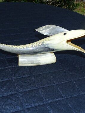 Vintage mid century hand carved horn folk art fish figurine sculpture